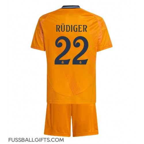 Real Madrid Antonio Rudiger #22 Fußballbekleidung Auswärtstrikot Kinder 2024-25 Kurzarm (+ kurze hosen)